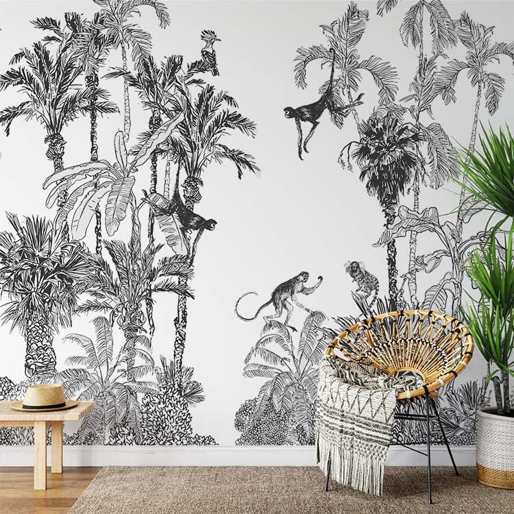 Papier peint panoramique jungle n°1 illustré, dans une chambre adulte
