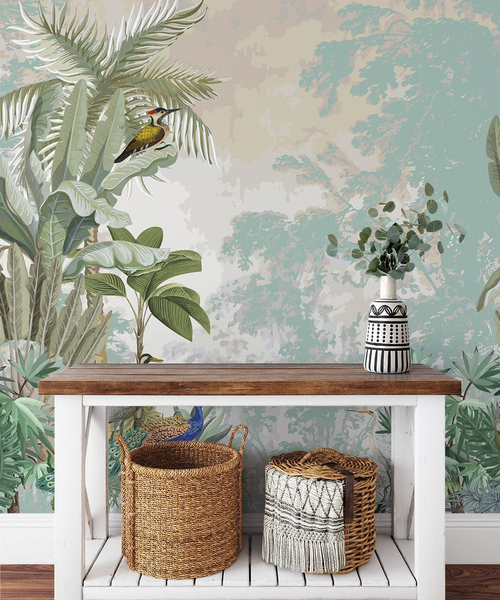 Papier peint panoramique jungle n°14 illustré, dans une chambre adulte