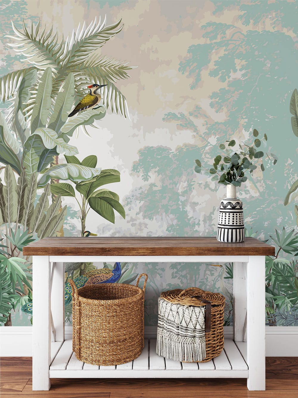 Papier peint panoramique jungle n°14 illustré, dans une chambre adulte