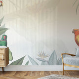 Papier peint panoramique jungle n°2 illustré, dans une chambre adulte