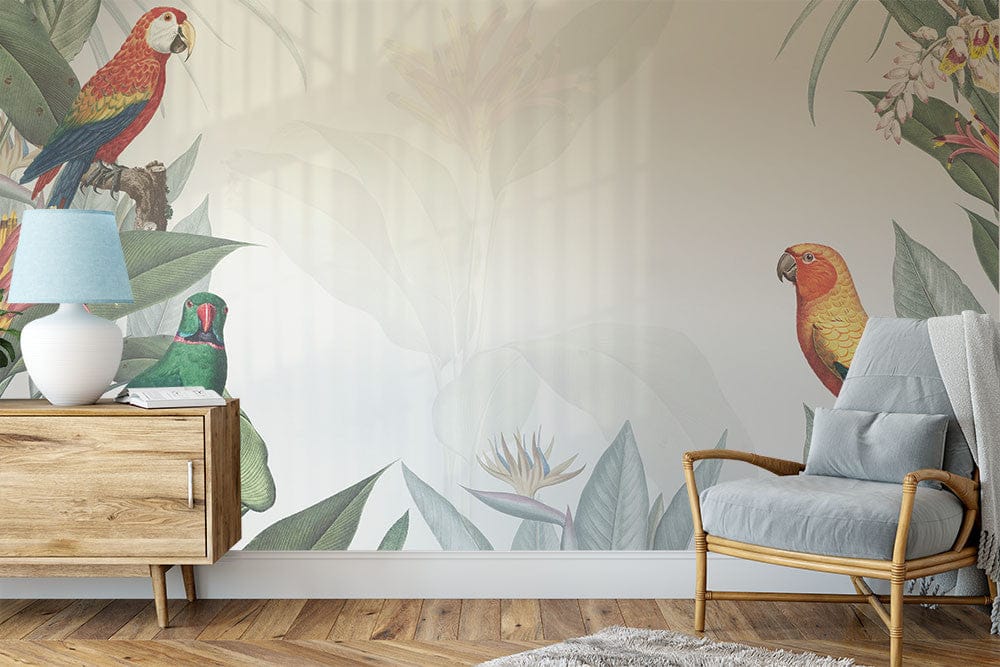 Papier peint panoramique jungle n°2 illustré, dans une chambre adulte