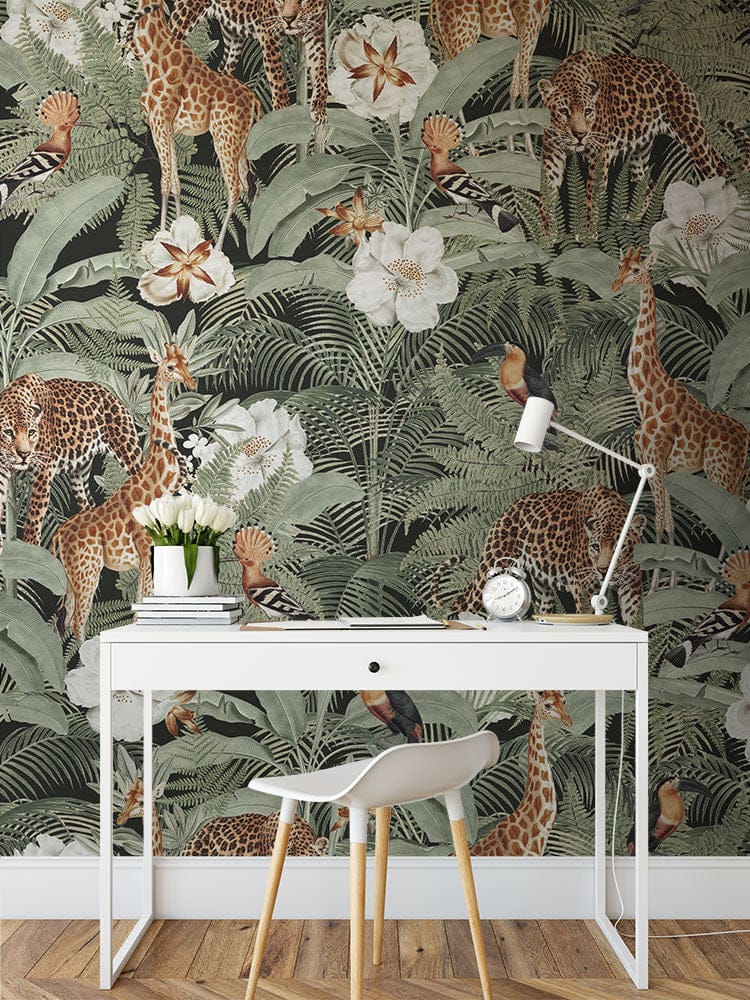 Papier peint panoramique jungle n°3 illustré, dans une chambre adulte