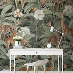 Papier peint panoramique jungle n°3 illustré, dans une chambre adulte