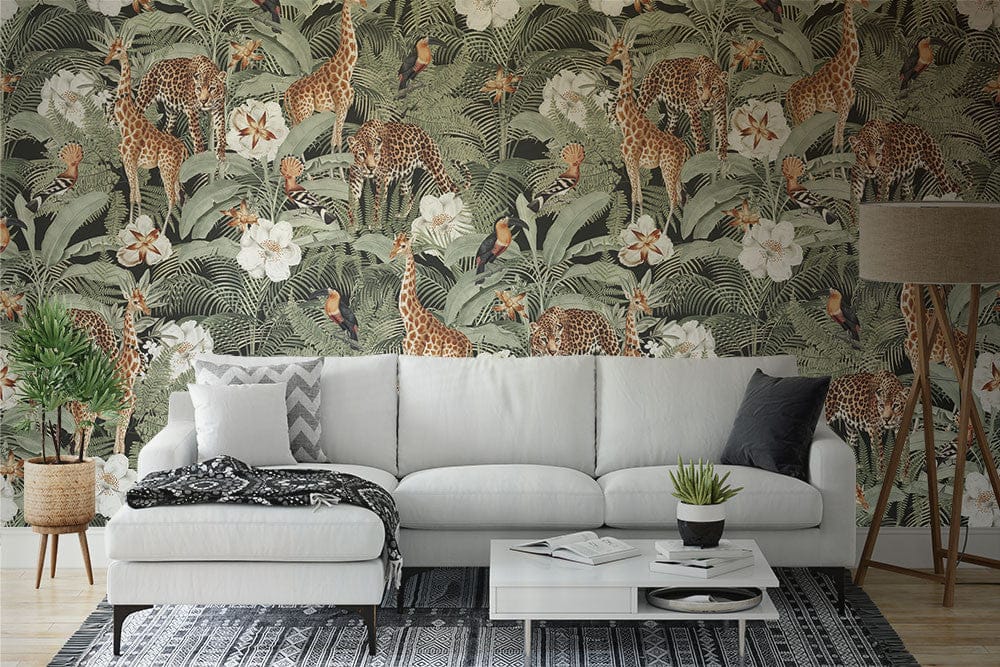 Deuxième vue du papier peint jungle n°3 dans une chambre adulte