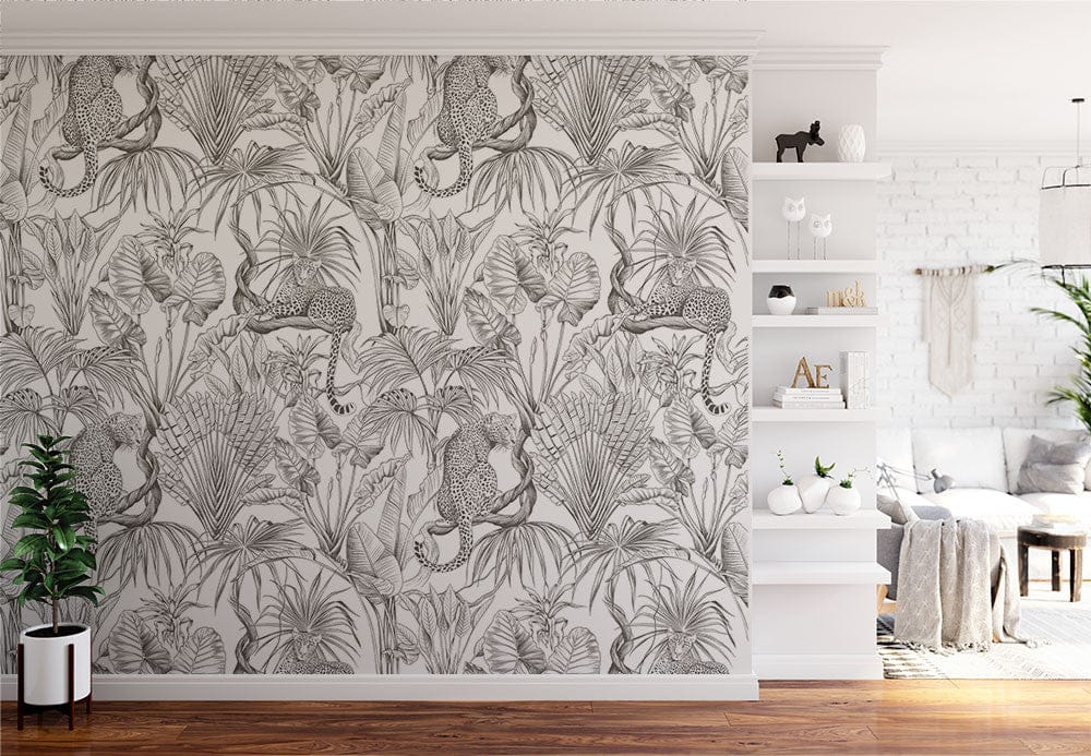 Papier peint panoramique jungle n°4 illustré, dans une chambre adulte