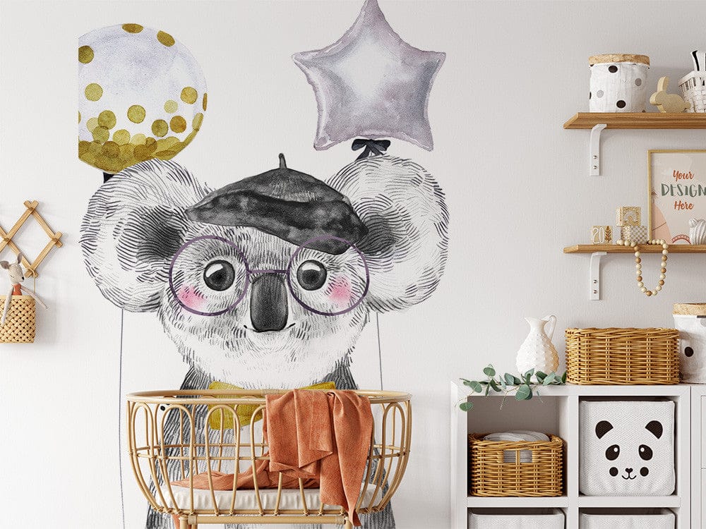 Papier peint panoramique koala illustré, dans une chambre d'enfant