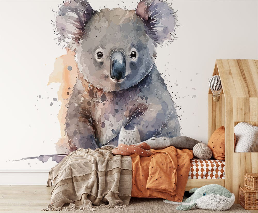 Papier peint panoramique koala mignon illustré, dans une chambre d'enfant