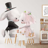 Deuxième vue du papier peint lapin amoureux dans une chambre d'enfant