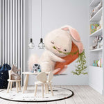 Troisième vue du papier peint lapin câlin dans une chambre d'enfant