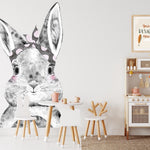Papier peint panoramique lapin chic illustré, dans une chambre d'enfant