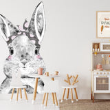Papier peint panoramique lapin chic illustré, dans une chambre d'enfant