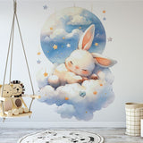 Cinquième vue du papier peint lapin dans les nuages dans une chambre de bébé