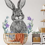 Papier peint panoramique lapin fleurs illustré, dans une chambre d'enfant