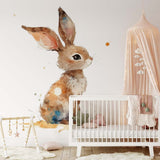 Papier peint panoramique lapin grandes oreilles illustré, dans une chambre d'enfant