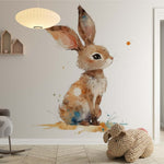 Deuxième vue du papier peint lapin grandes oreilles dans une chambre d'enfant