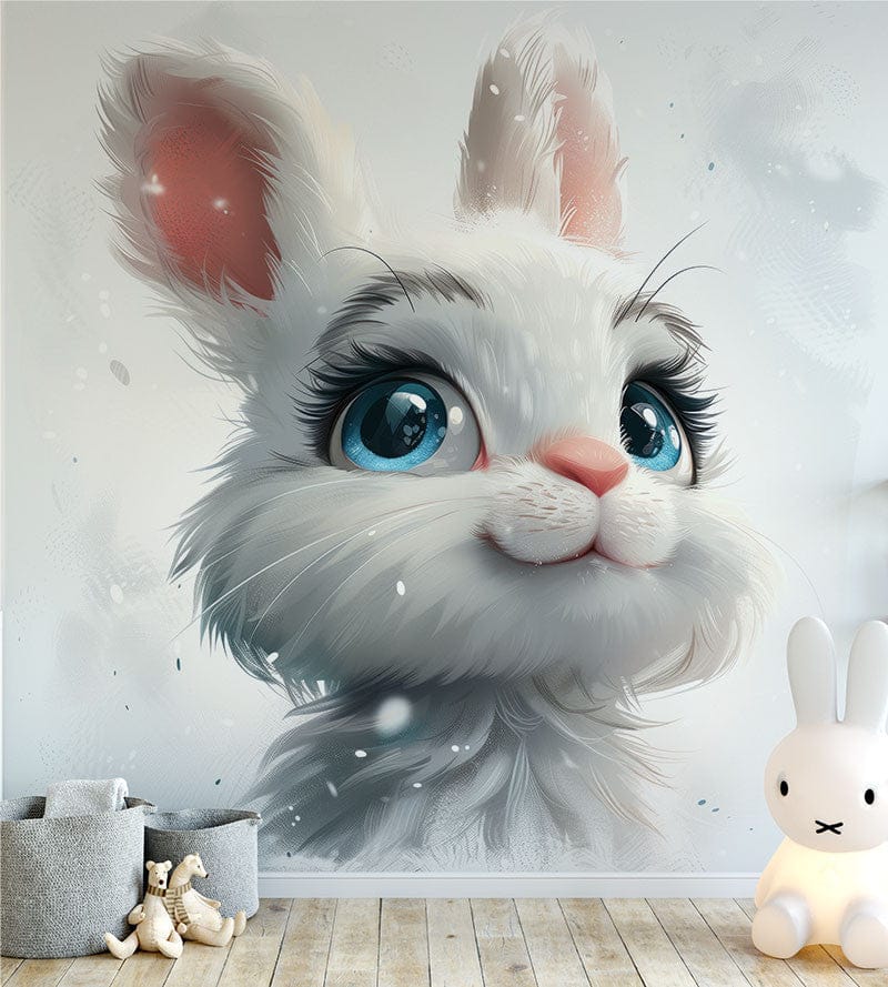 Papier peint panoramique lapin joli illustré, dans une chambre d'enfant