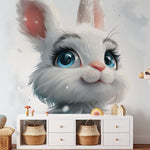 Deuxième vue du papier peint lapin joli dans une chambre d'enfant
