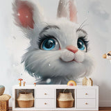 Deuxième vue du papier peint lapin joli dans une chambre d'enfant