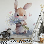 Papier peint panoramique lapin love illustré, dans une chambre de bébé