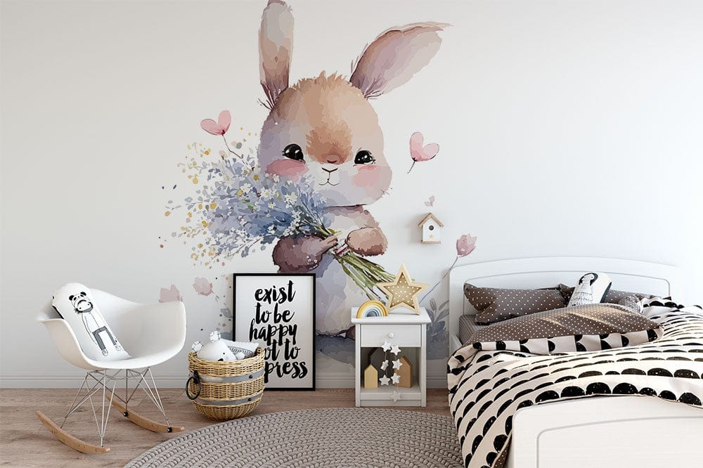 Deuxième vue du papier peint lapin love dans une chambre de bébé