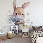 Deuxième vue du papier peint lapin love dans une chambre de bébé