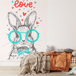 Papier peint panoramique lapin love illustré, dans une chambre d'enfant