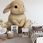 Papier peint panoramique lapin mignon illustré, dans une chambre d'enfant