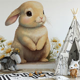 Deuxième vue du papier peint lapin mignon dans une chambre d'enfant