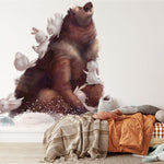 Papier peint panoramique lapin ours amis illustré, dans une chambre d'enfant