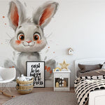 Deuxième vue du papier peint lapin rigolo dans une chambre d'enfant
