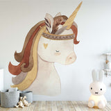 Papier peint panoramique licorne illustré, dans une chambre de fille