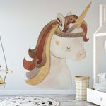 Deuxième vue du papier peint licorne dans une chambre de fille