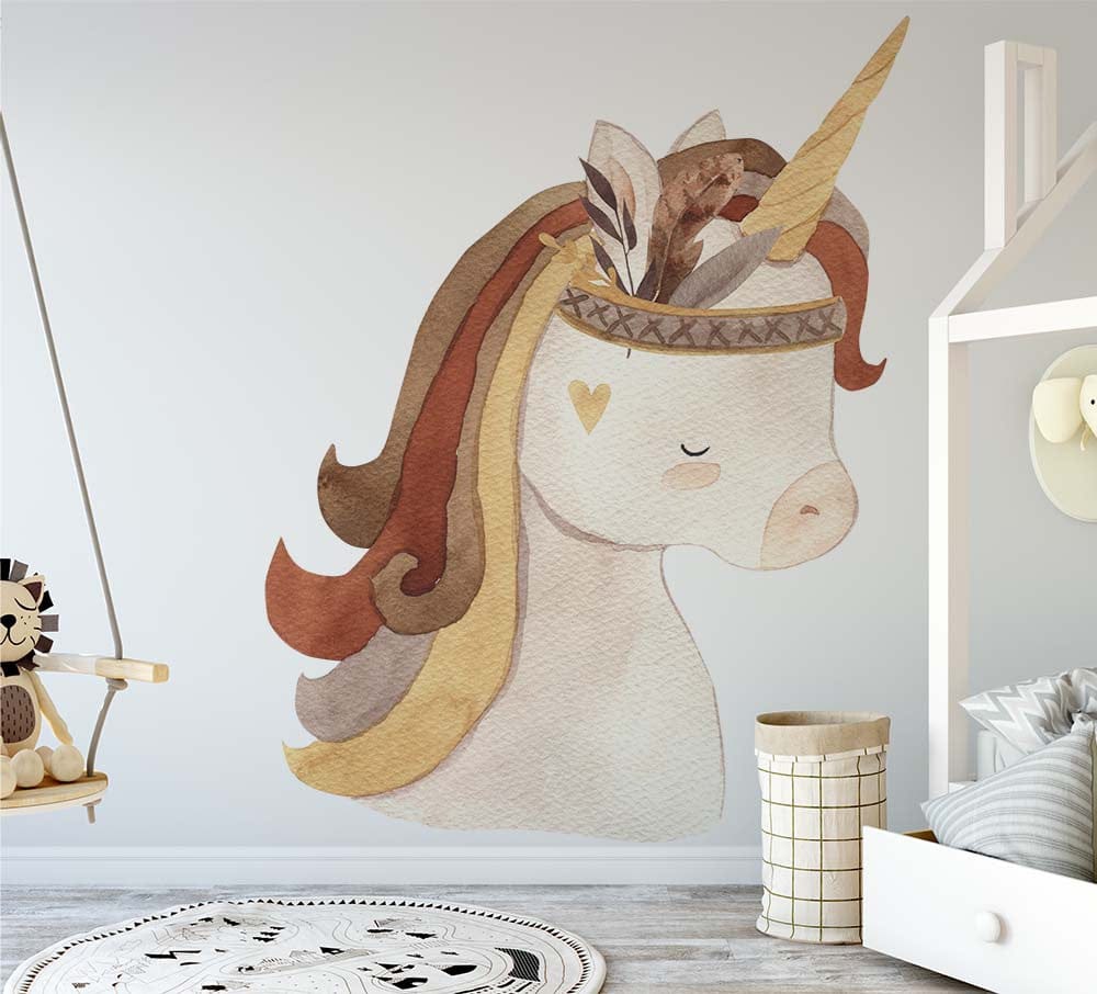 Deuxième vue du papier peint licorne dans une chambre de fille