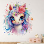 Deuxième vue du papier peint licorne fantaisie dans une chambre de fille