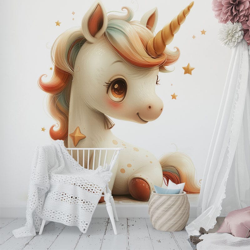 Deuxième vue du papier peint licorne jolie dans une chambre de fille