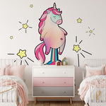 Troisième vue du papier peint licorne kawaii dans une chambre de fille