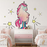 Troisième vue du papier peint licorne kawaii dans une chambre de fille