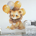 Deuxième vue du papier peint lion ballons colorés dans une chambre de bébé