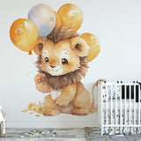 Deuxième vue du papier peint lion ballons colorés dans une chambre de bébé