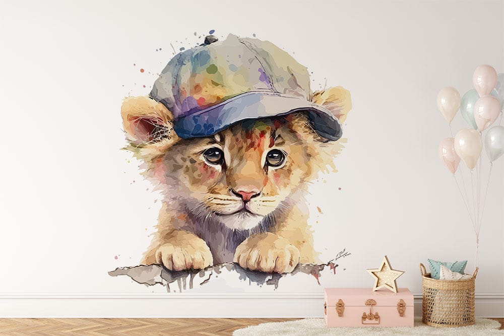 Deuxième vue du papier peint lion casquete gavroche dans une chambre d'enfant
