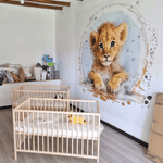 Deuxième vue du papier peint lion dans une chambre d'enfant