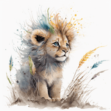 Troisième vue du papier peint lion crinière multicolore dans une chambre d'enfant