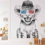 Deuxième vue du papier peint lion lunettes dans une chambre d'enfant
