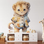 Papier peint panoramique lion mignon illustré, dans une chambre d'enfant