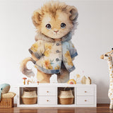 Papier peint panoramique lion mignon illustré, dans une chambre d'enfant