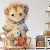Deuxième vue du papier peint lion mignon dans une chambre d'enfant