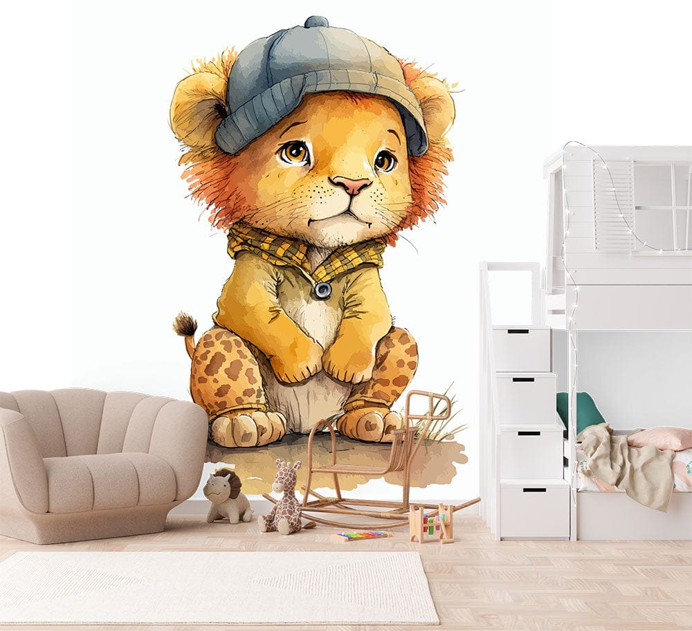 Deuxième vue du papier peint lionceaux béret dans une chambre d'enfant