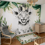 Troisième vue du papier peint lionceaux bubble gum coiffe dans une chambre d'enfant