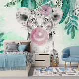 Troisième vue du papier peint lionceaux bubble gum foret dans une chambre d'enfant