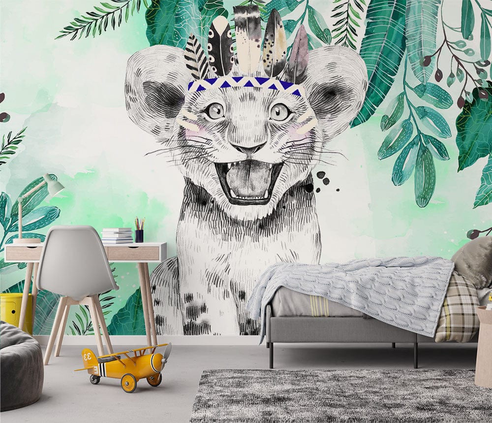 Quatrième vue du papier peint lionceaux bubble gum foret dans une chambre d'enfant